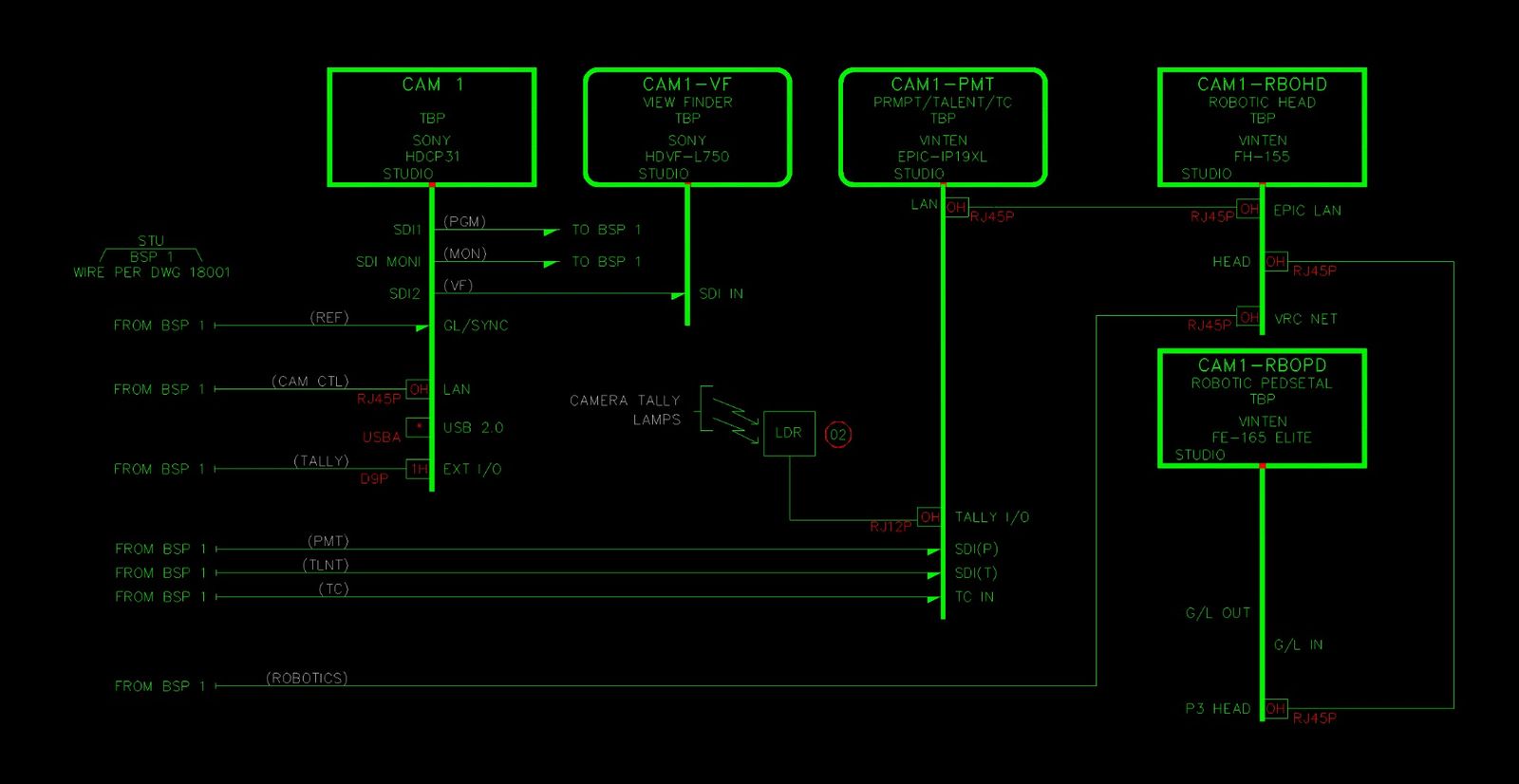 Studio camera system engineering drawing