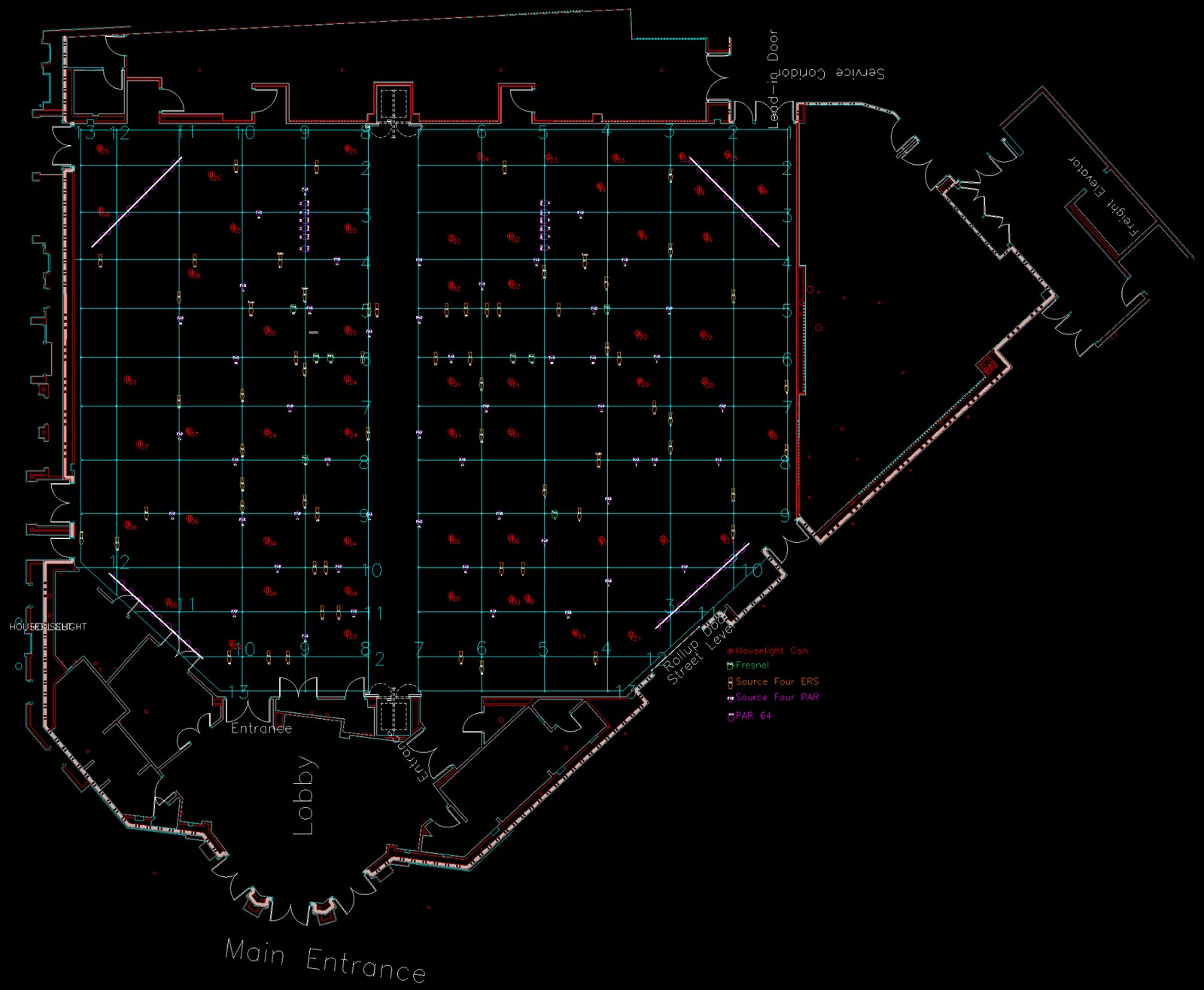 Universal Studios Hollywood Globe Theatre venue lighting layout